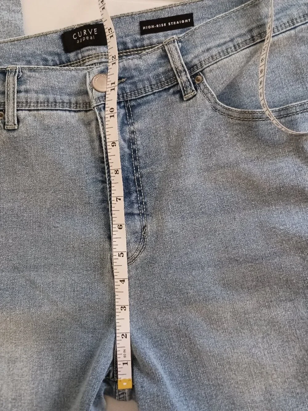 Curve Appeal High Rise Straight Ankle Jeans Light Wash Embroidered Women’s 14 VG - Picture 13 of 16